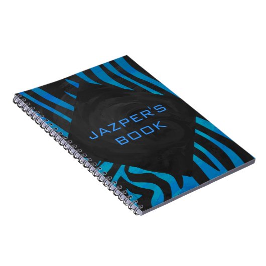 Zebra zwart en blauw met monogram notitieboek (Rechterzijde)