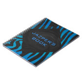 Zebra zwart en blauw met monogram notitieboek (Linkerzijde)
