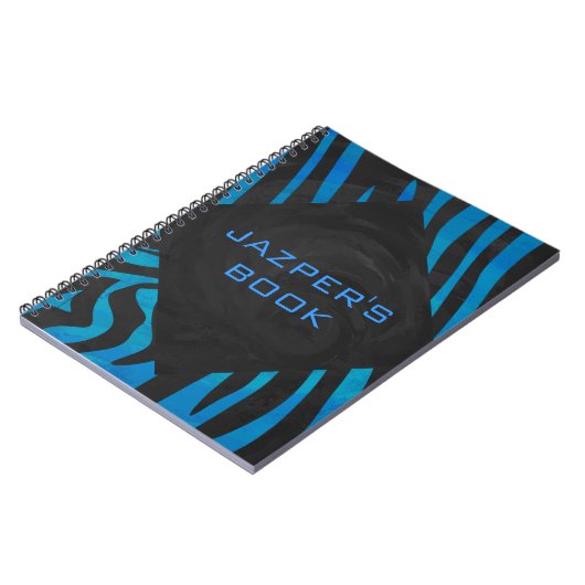 Zebra zwart en blauw met monogram notitieboek (Linkerzijde)