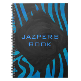 Zebra zwart en blauw met monogram notitieboek