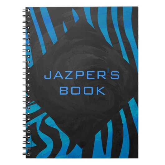 Zebra zwart en blauw met monogram notitieboek (Voorkant)