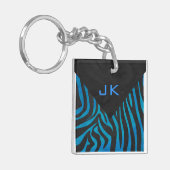 Zebra zwart en blauw met monogram sleutelhanger (Voorkant Links)