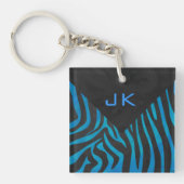 Zebra zwart en blauw met monogram sleutelhanger (Voorkant)