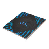 Zebra zwart en blauw met monogram tegeltje (Zijkant)