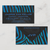 Zebra zwart en blauw met monogram visitekaartje (Voorkant / Achterkant)