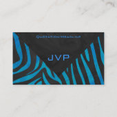Zebra zwart en blauw met monogram visitekaartje (Achterkant)