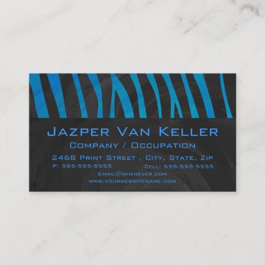Zebra zwart en blauw met monogram visitekaartje (Voorkant)
