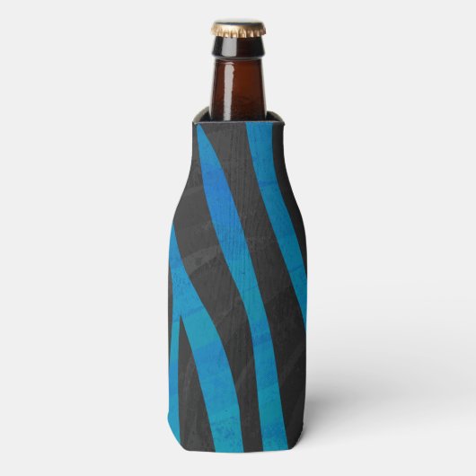 Zebra Zwart en Blauw Print Flesjeskoeler (Fles Voorkant)