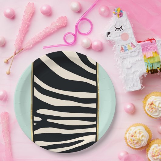 Zebra, zwart en crèmedruk papieren bordje (Feest)