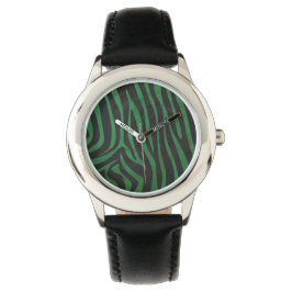Zebra, zwart en groen afdrukken horloge