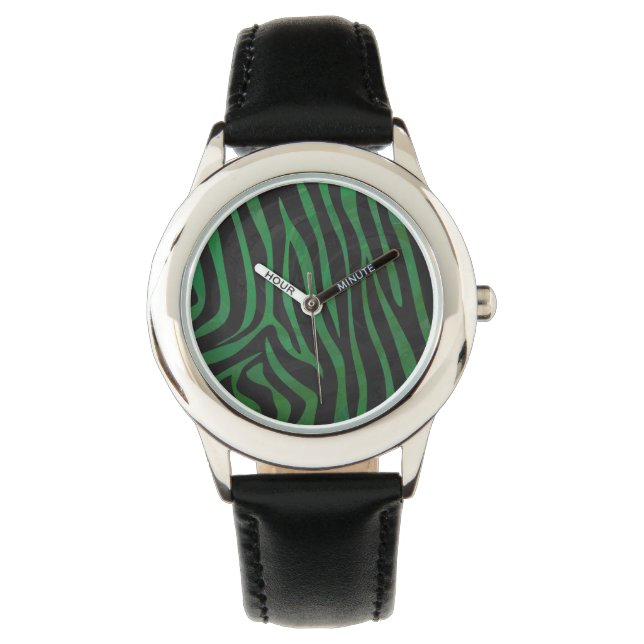 Zebra, zwart en groen afdrukken horloge (Voorkant)