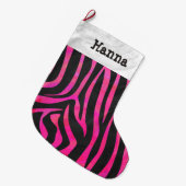 Zebra zwart en heet roze print grote kerstsok (Voorkant (Hangend))