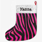 Zebra zwart en heet roze print grote kerstsok (Achterkant)
