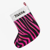 Zebra zwart en heet roze print grote kerstsok (Achterkant (Hangend))