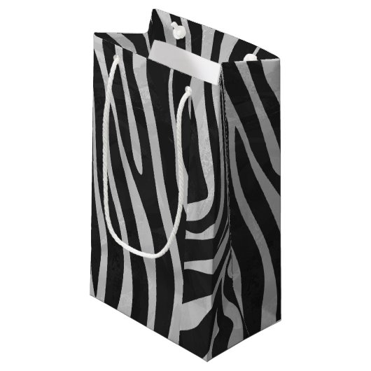 Zebra, zwart en licht grijs afdrukken klein cadeauzakje (Voorkant Gekanteld)
