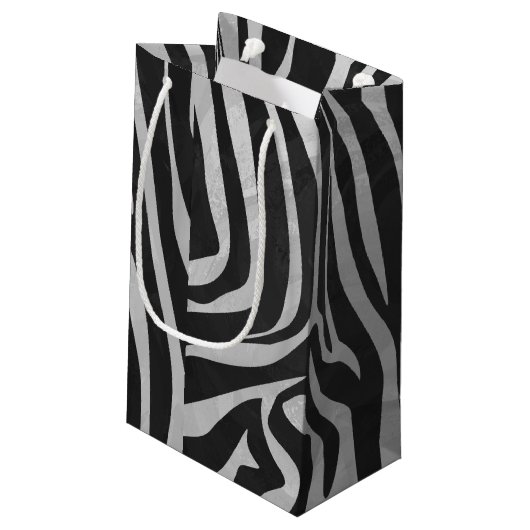 Zebra, zwart en licht grijs afdrukken klein cadeauzakje (Achterkant Gekanteld)