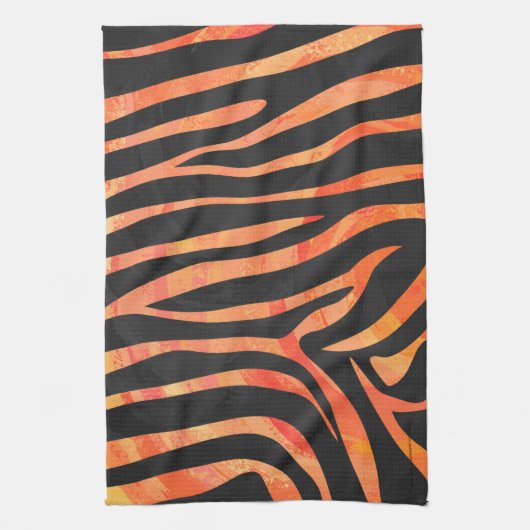 Zebra, zwart en Oranje afdrukken Theedoek (Verticaal)