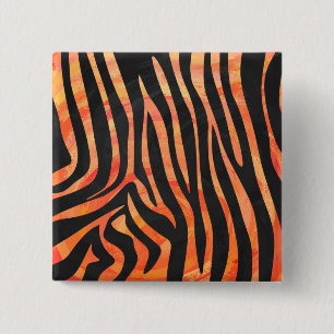 Zebra, zwart en Oranje afdrukken Vierkante Button 5,1 Cm