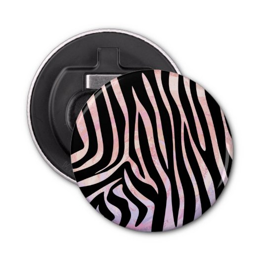 Zebra, zwart en roze afdrukken button flesopener (Voorkant)