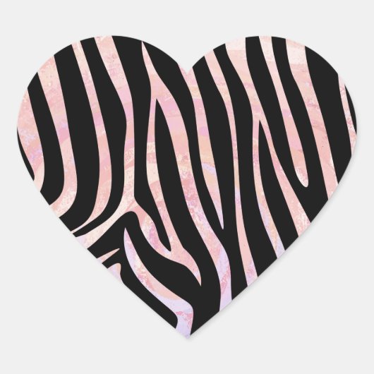 Zebra, zwart en roze afdrukken hart sticker (Voorkant)