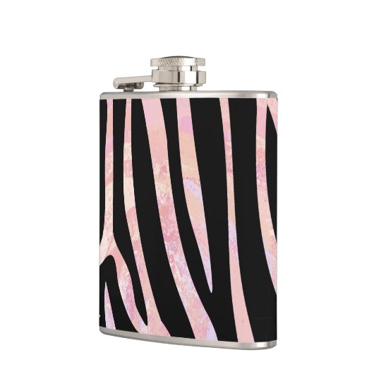 Zebra, zwart en roze afdrukken heupfles (Links)