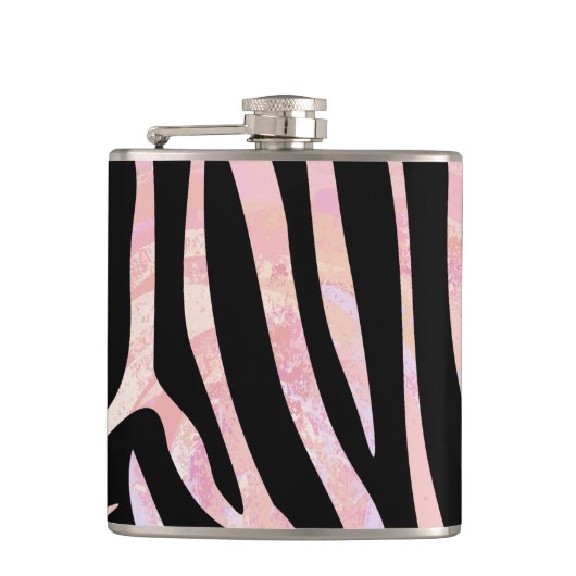 Zebra, zwart en roze afdrukken heupfles (Voorkant)