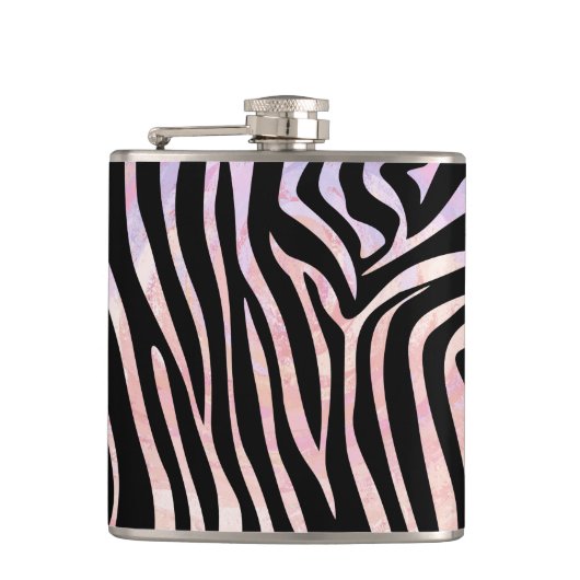 Zebra, zwart en roze afdrukken heupfles (Voorkant)