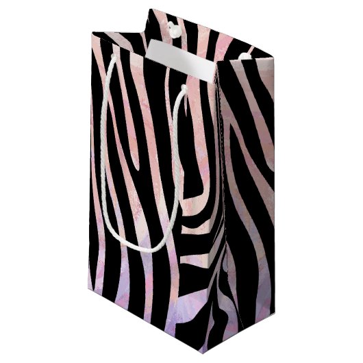Zebra, zwart en roze afdrukken klein cadeauzakje (Voorkant Gekanteld)