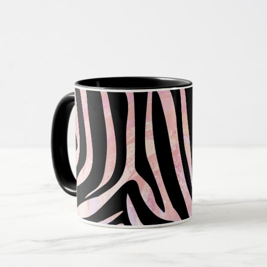 Zebra, zwart en roze afdrukken mok (Voorkant links)