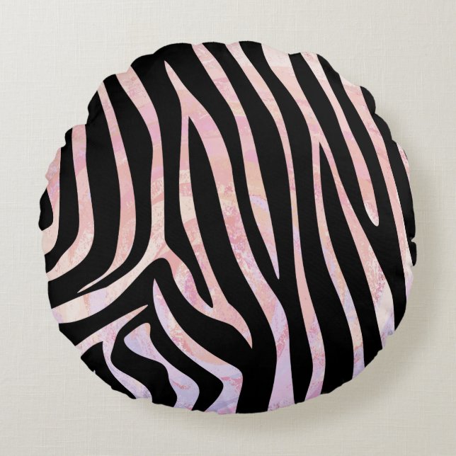 Zebra, zwart en roze afdrukken rond kussen (Voorkant)