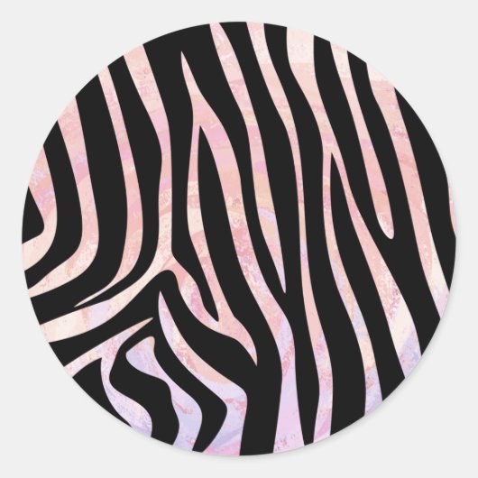 Zebra, zwart en roze afdrukken ronde sticker (Voorkant)