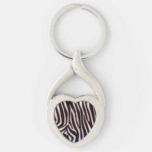 Zebra, zwart en roze afdrukken sleutelhanger