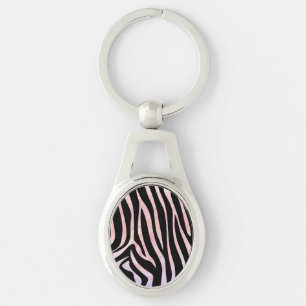 Zebra, zwart en roze afdrukken sleutelhanger