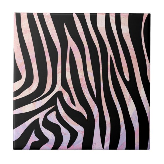 Zebra, zwart en roze afdrukken tegeltje (Voorkant)