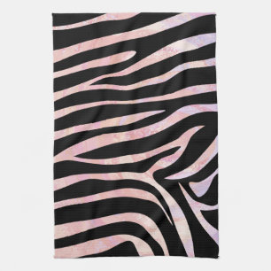 Zebra, zwart en roze afdrukken theedoek