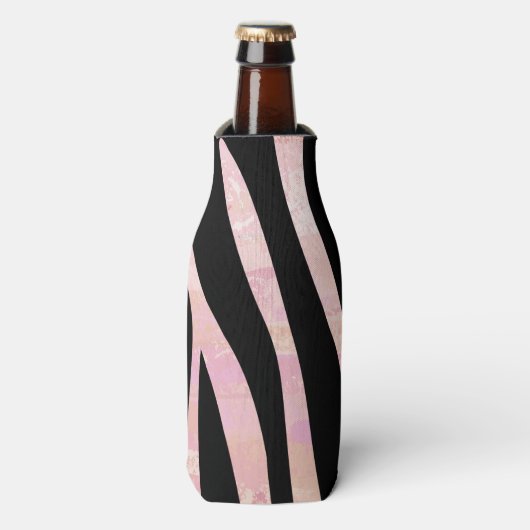 Zebra Zwart en Roze Print Flesjeskoeler (Fles Voorkant)
