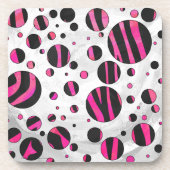Zebra zwart en warm roze Piloka Dot Bier Onderzetter (Voorkant)