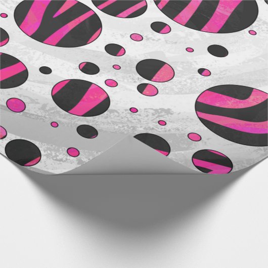 Zebra zwart en warm roze Piloka Dot Cadeaupapier (Hoek)