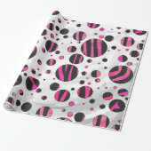 Zebra zwart en warm roze Piloka Dot Cadeaupapier (Uitgerold)