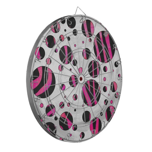 Zebra zwart en warm roze Piloka Dot Dartbord (Voorkant Links)