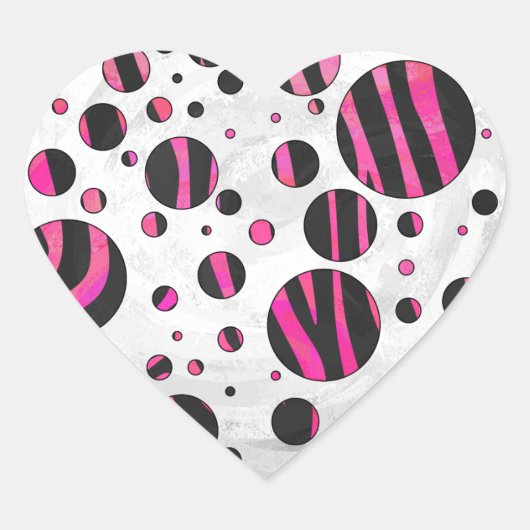 Zebra zwart en warm roze Piloka Dot Hart Sticker (Voorkant)