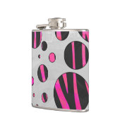 Zebra zwart en warm roze Piloka Dot Heupfles (Links)