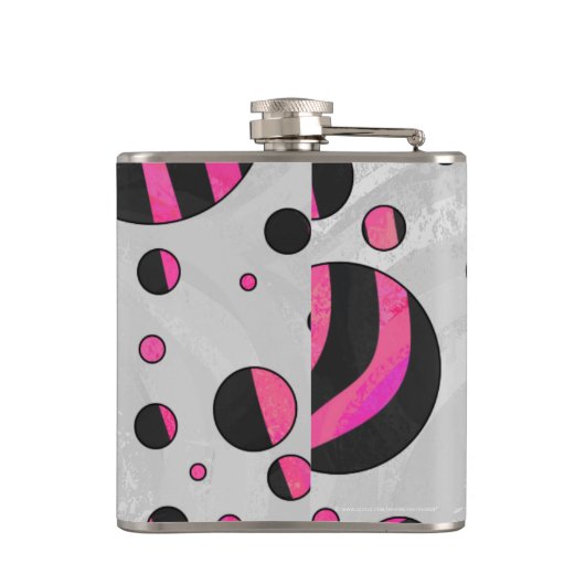 Zebra zwart en warm roze Piloka Dot Heupfles (Achterkant)