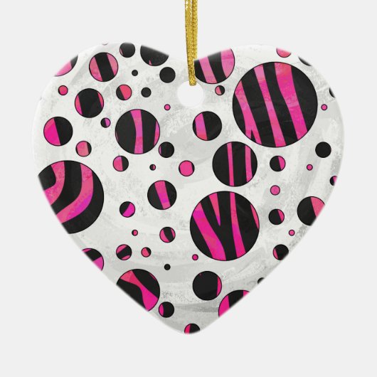 Zebra zwart en warm roze Piloka Dot Keramisch Ornament (Voorkant)