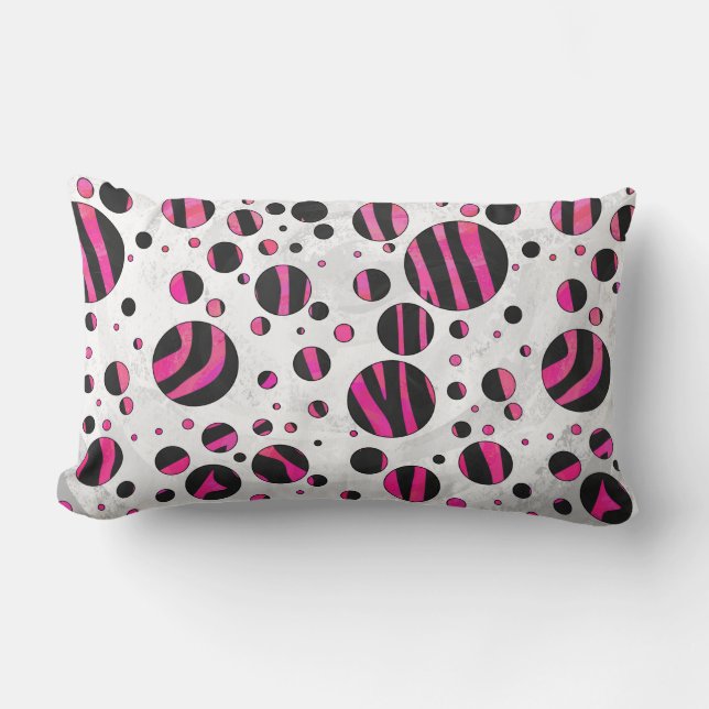 Zebra zwart en warm roze Piloka Dot Kussen (Voorkant)
