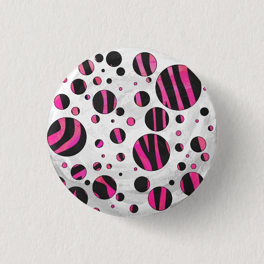 Zebra zwart en warm roze Piloka Dot Ronde Button 3,2 Cm (Voorkant)