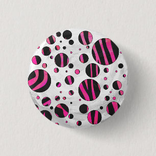 Zebra zwart en warm roze Piloka Dot Ronde Button 3,2 Cm