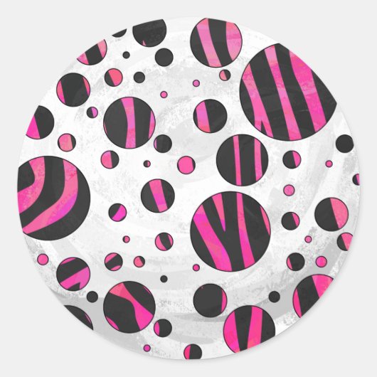 Zebra zwart en warm roze Piloka Dot Ronde Sticker (Voorkant)