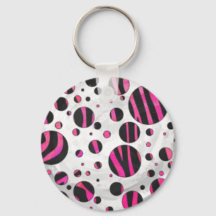 Zebra zwart en warm roze Piloka Dot Sleutelhanger