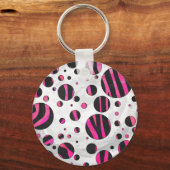 Zebra zwart en warm roze Piloka Dot Sleutelhanger (Voorkant)